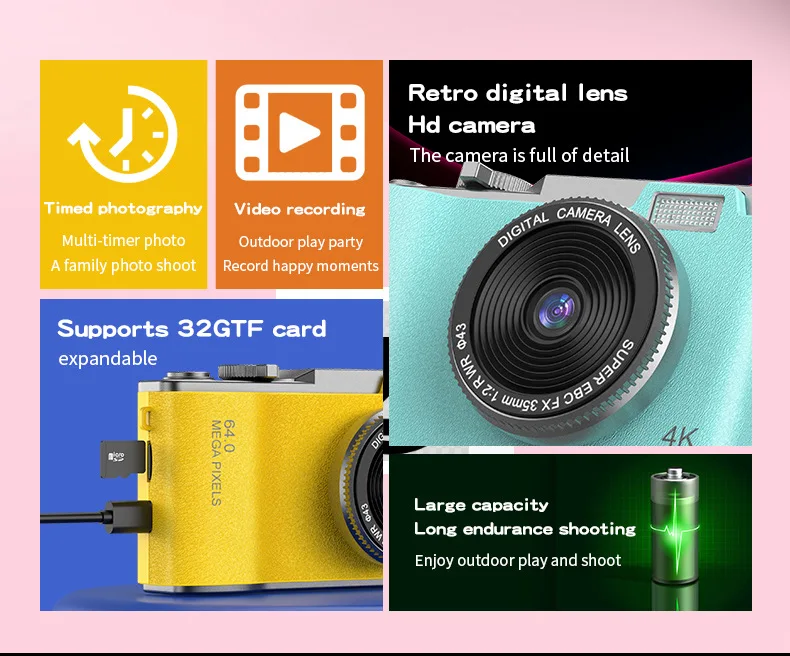 4K Ultra HD Retro Digital Camera with 16X Zoom & Video Recording
