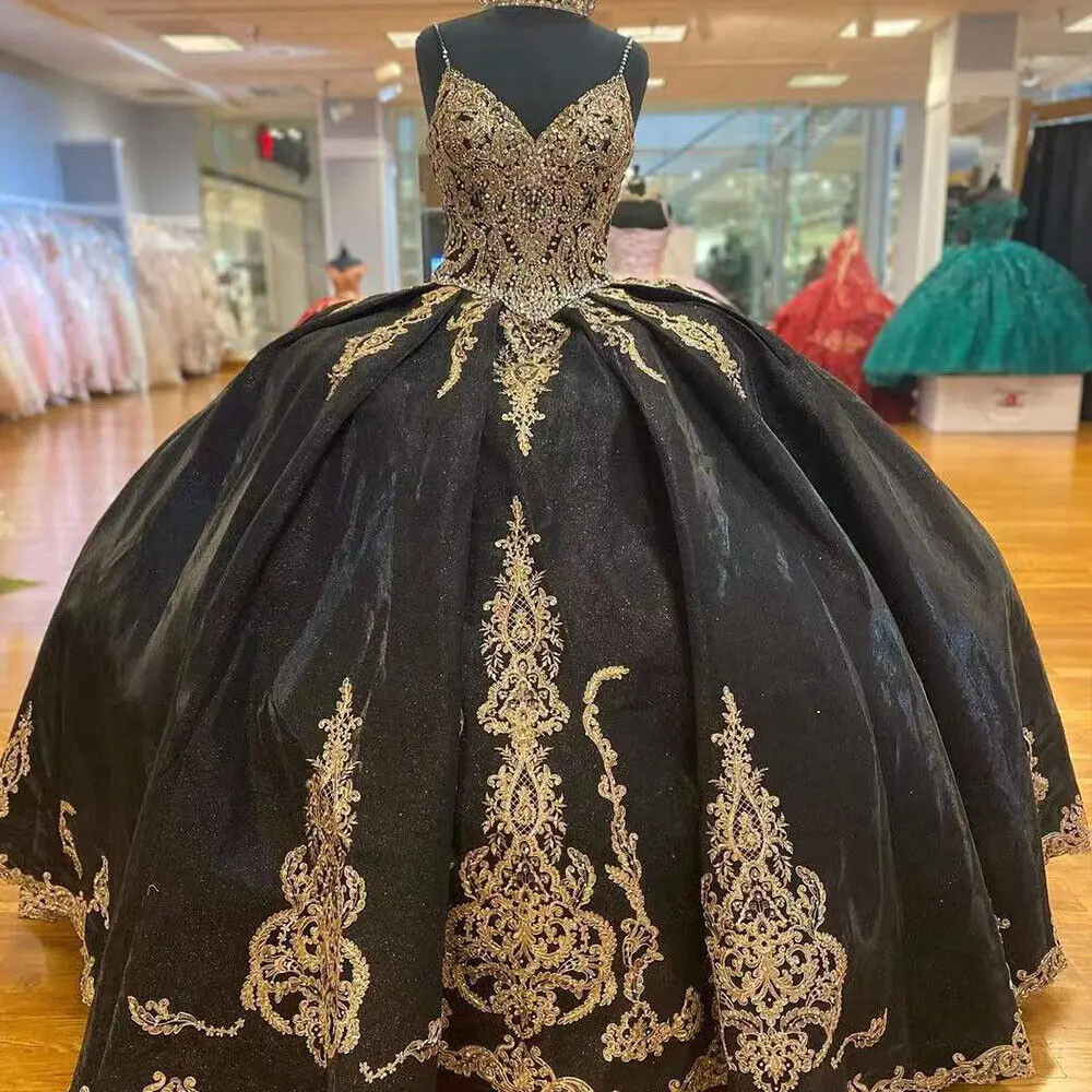 Black Crystal Quinceanera Dresses Gold Applique Princess Ball Gown With Cape Sweet 15 16 Birthday Dresses Alibaba