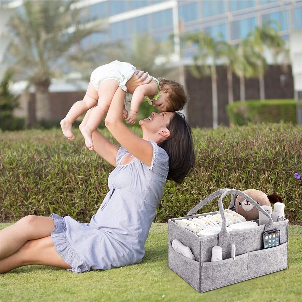 AZIDWERYQ Baby Diaper Caddy Organisateur 15x10x7 Pouces En Feutre - Avec Diviseurs Amovibles Et Poignée - Idéal Pour Couches Et Essentiels Bébé