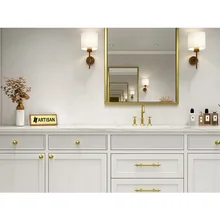 Hangzhou Artisan Modern Bathroom Vanity Painted Fluted Style Double Sink Bathroom Vanity with Make up Desk