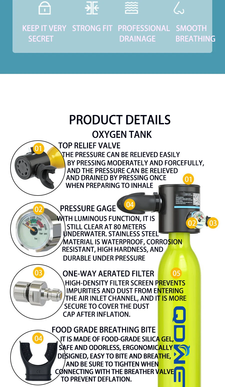 Factory Aluminum Alloy Diving Air Tank Scuba Diving Tank 510 Minutes