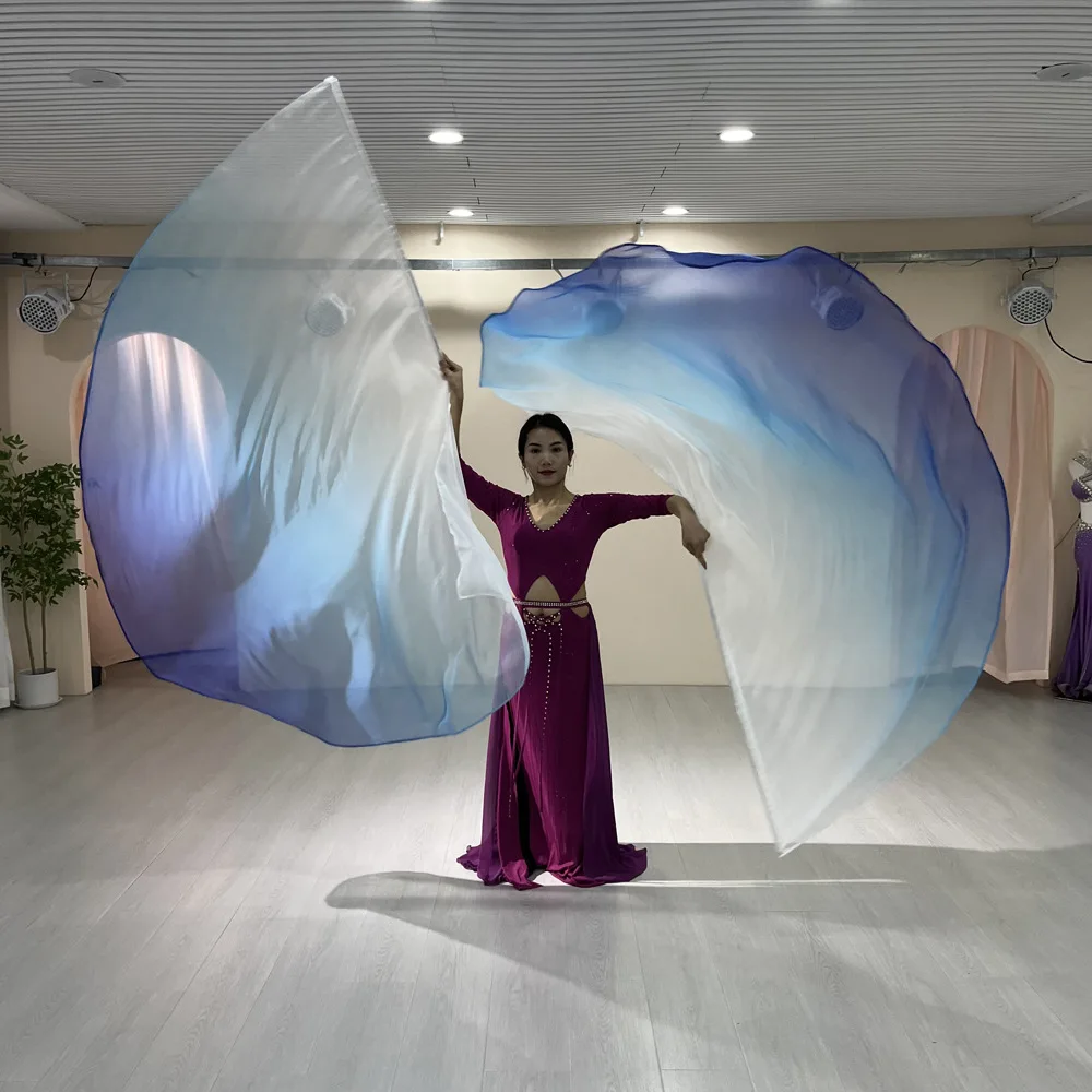 Colorful Gradient Half Round Circle Scarf Veil Chiffon Flag With Stretchable Stick for Dance Sport Meeting Show Prop Accessory