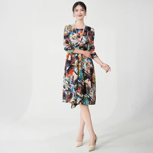 New Arrival 2025 Miyake Summer Printed Midi Dress Stretch Casual Dress Women's Pleated Dress