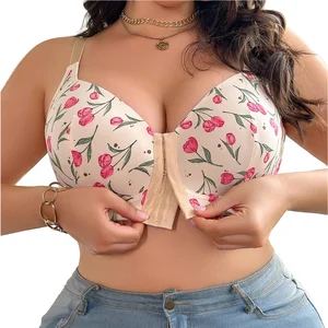 Women's Romantic Push-Up Full Cup Breathable Thin Wire-Free Bras Adjustable Straps Front Closure Plus Size Underwear