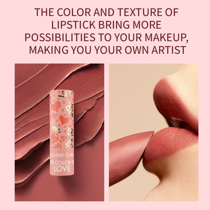 Oem 6 Colors Warm Bright Sweet Love Matte Lipstick Silky Misty Mud Smooth Moisturize Red Lipstick for Dark Skin