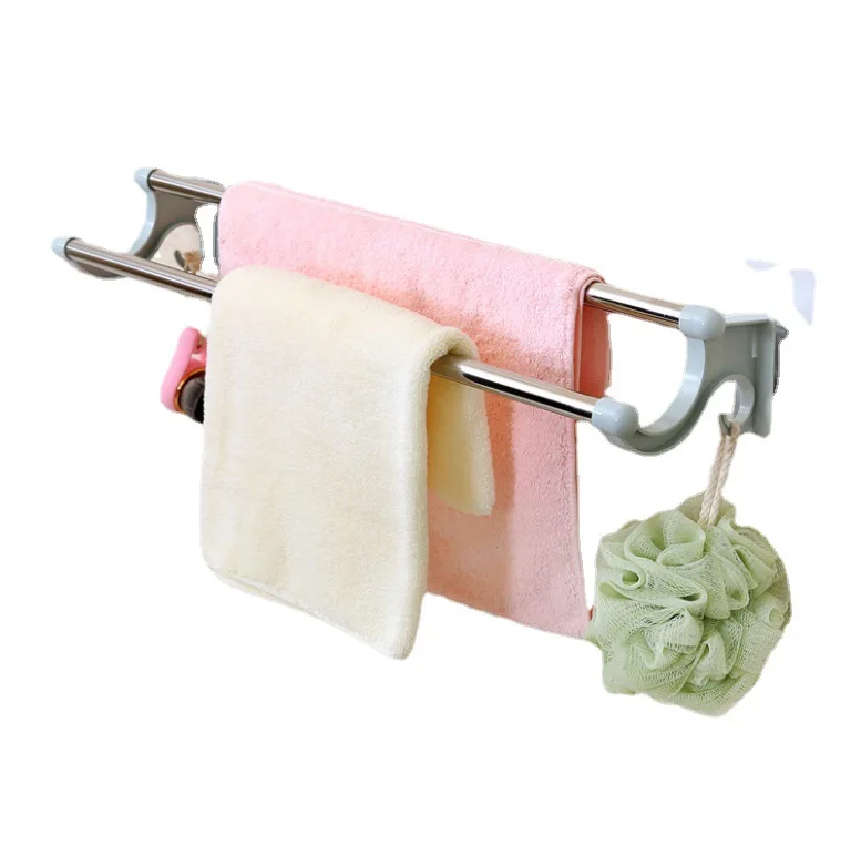 Traceless Double Rod Towel Rack Transparent Strong Double Deck Towel Rack Bathroom Hooks