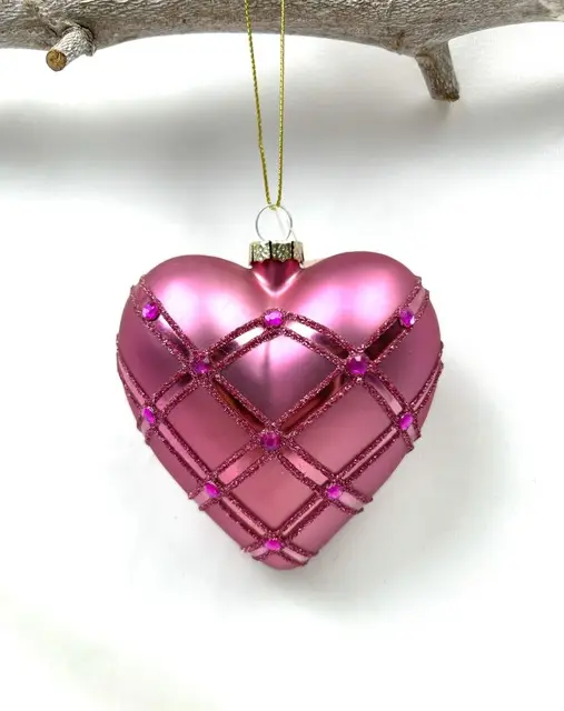 Dia90mm Glass Heart Ornaments Decorative Hanging Christmas Bauble Hand Made and Hand Painted Christmas Glass Balls