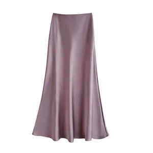 Women Satin Long Skirt Smooth High Waist Solid Color Pencil Fishtail A-line Women's Lady Elegant Maxi Long Skirt
