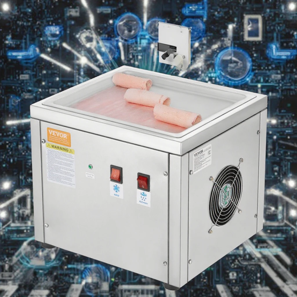 VevoR China Flat Fried Ice Cream Machine 220V Roll Machine for Baking Food Shops Restaurants for Fruit Milk Water Chocolate