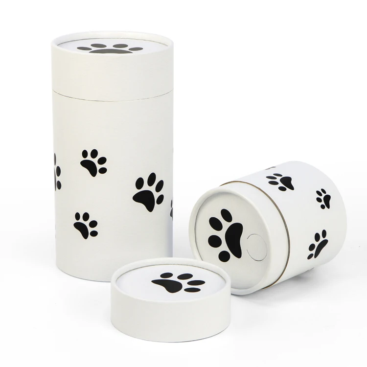 Wholesale Customized Biodegradable Animal Paw Printed Cremation Pet Urn Dogs Ashes Paper Scattering Tube Ashes Scatter Tube