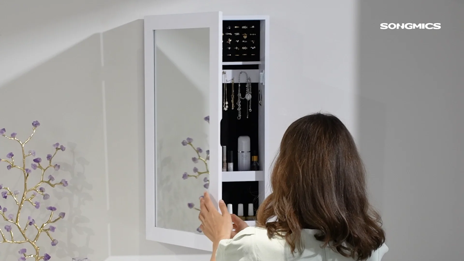 Songmics Wall Mounted Full Length Mirror Jewelry Storage Organizer