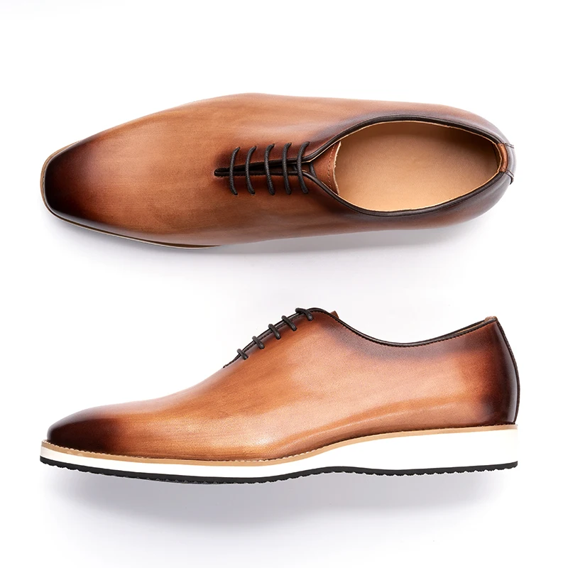 Handmade Genuine Leather Men's Wedding Office Dress Shoes Casual Pointed  Toe Flat Lace-up Hard-Wearing for Winter Autumn Parties