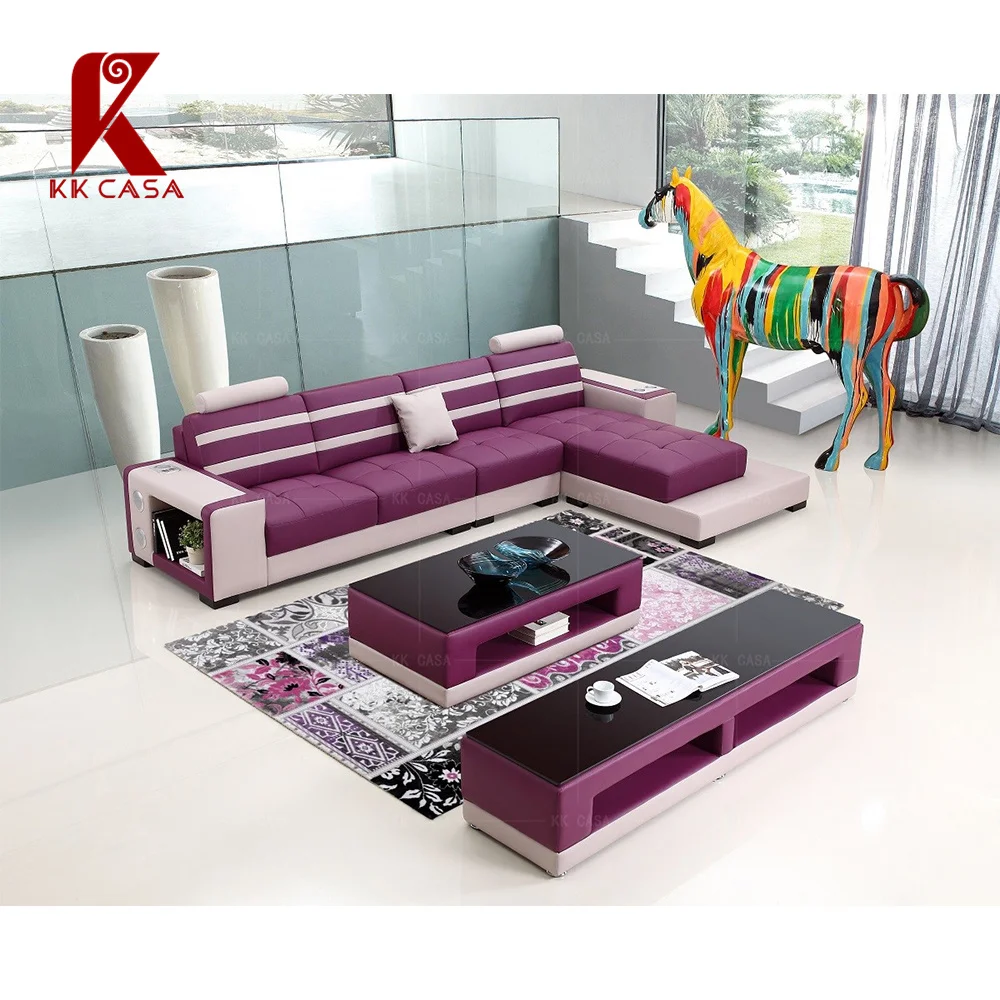 Multifunctional Modern Simple Design Purple Leather L Shape Sofa Set Living Room Home Furniture Couches Corner Sectional Sofa
