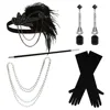 Black Headpiece Necklace Smoking Stick Black Gloves Earrings