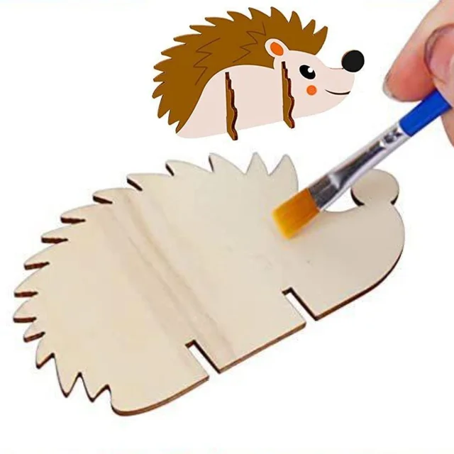 10-Piece Set Customizable Size Wooden Hedgehog Creative Christmas Graffiti Painting Decoration for Children's Day Crafts