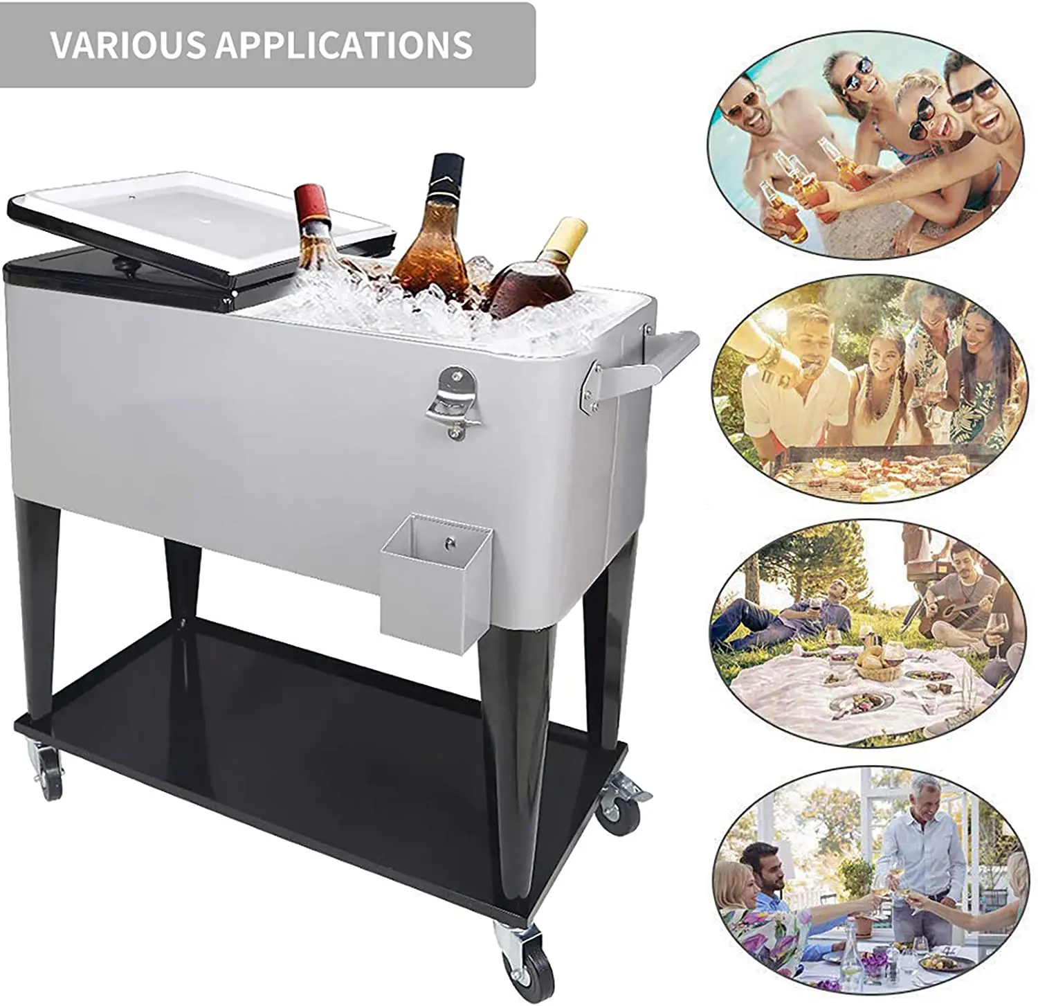 Ice Chest Cart Trolley Rolling Cart Cooler With Wheels Outdoor Beverage ...