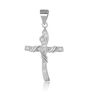 925 Sterling Silver Necklaces Pendant 18K White Gold Plated Cubic Zirconia Cross Pendant for Women