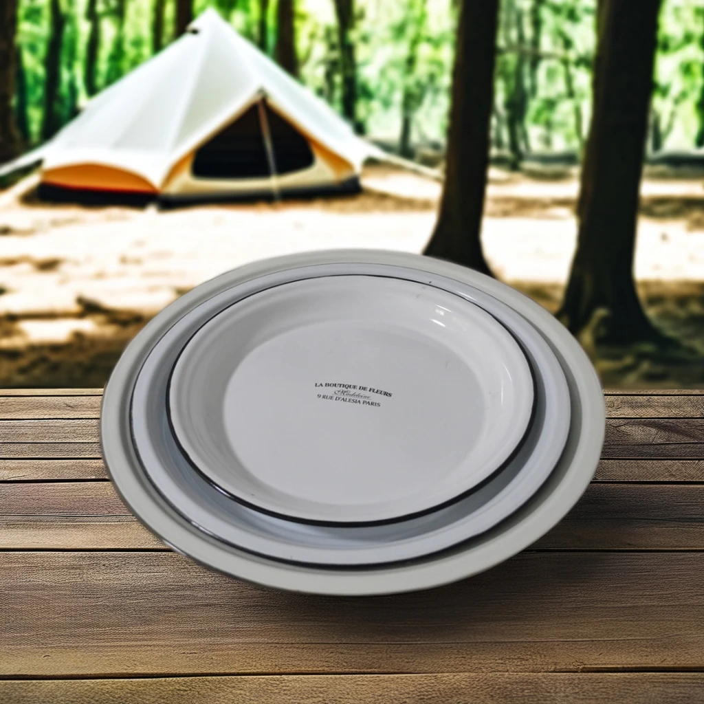 Прямая Продажа с фабрики эмалированный металлический поднос 30/35/40 см сервировочная тарелка для дома или кемпинга Узорчатая посуда для посуды