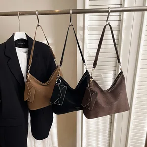 2026 Solid Color Retro Shoulder Bag New Minimalist and Fashionable Handbag Texture PU Leather Tote Bag with Wallet