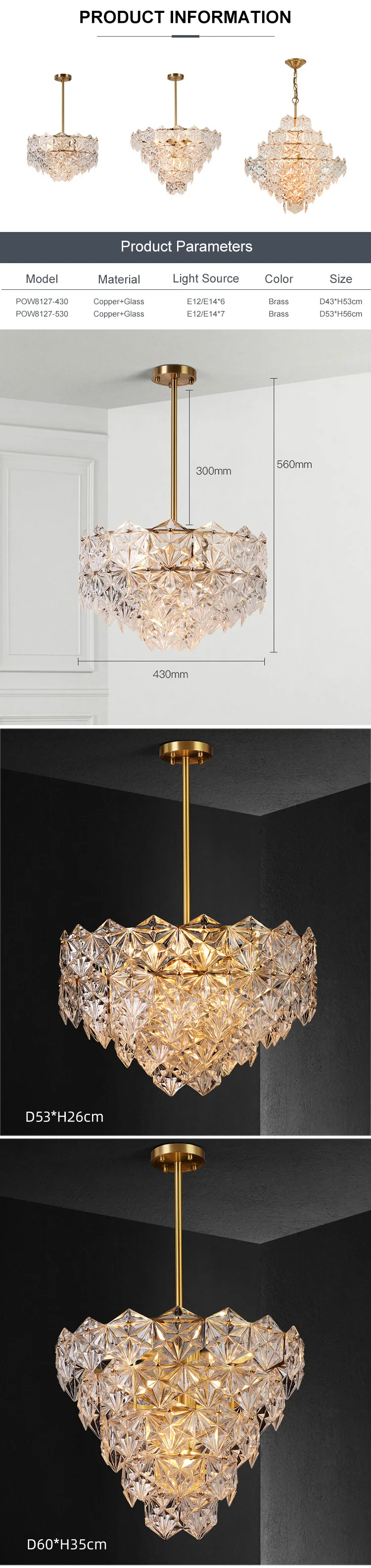 pow8127 hot sale villa home decoration glass chandeliers modern chrome led pendant light-1