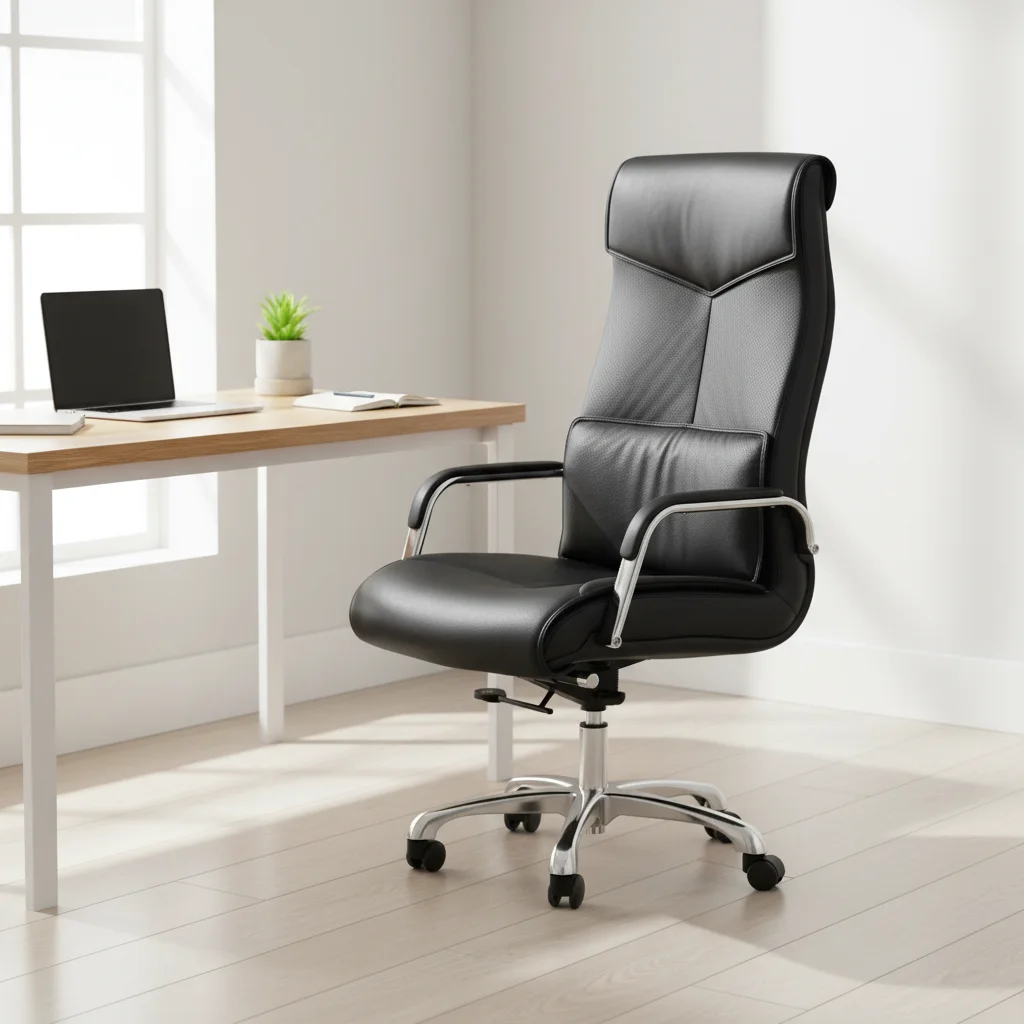 Modern Ergonomic Leather Executive Office Chair with Thick Padding Adjustable Height Aluminium Base 4