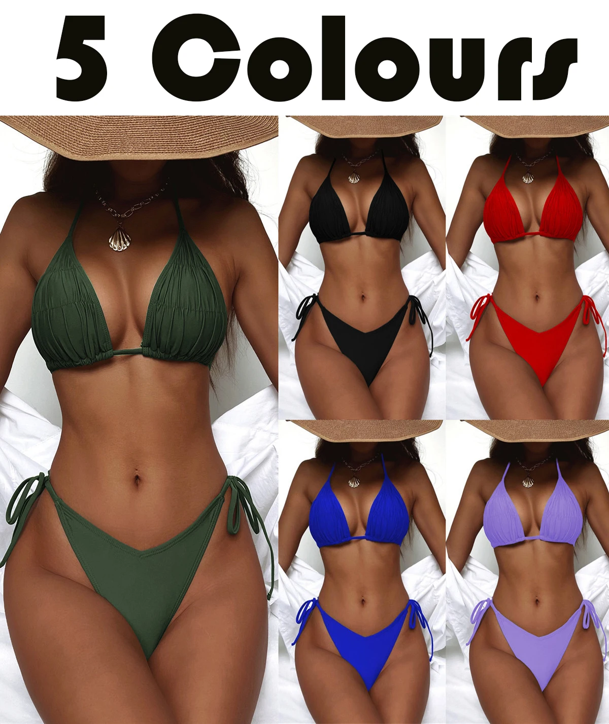 Trajes de baño Sexy Micro Bikini Set Mujeres 2022 Traje de baño de Vendaje  sólido Traje de natación (Color : White, Size : L) : : Moda