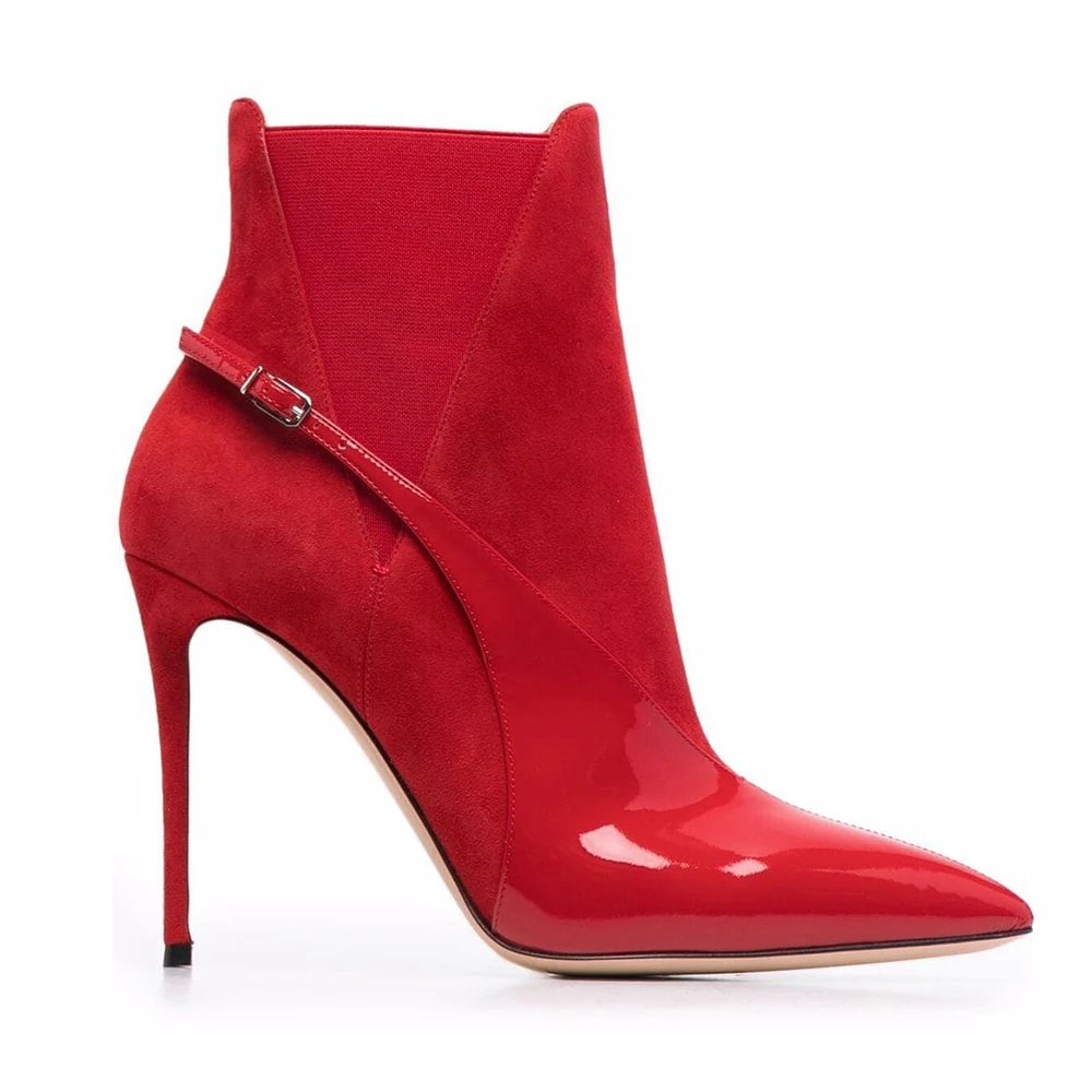 Women Pointed Toe Red Patent Leather Stiletto High Heel Slip On Short ...