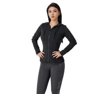 Women Gym Pure Black Active Zipper Jacket and Pants Set Spring 2026 Women's Clothing Wholesale Yoga Pocket Jacket Jogging Sets