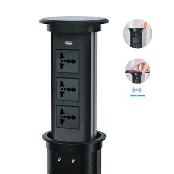 Smart Home Motorized Pop Up Socket Kitchen Pop Up Outlet Hidden Pop Up Desktop Socket With 15W Wireless Charger