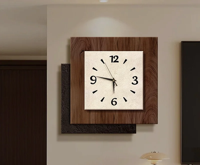 Green Textured Wall Clock Square Layered Design Silent Non Ticking Minimalist Wabi Sabi Modern Neutral Home Decor Living Room