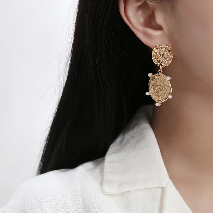 XG1206 2020 женские новые персонализированные креативные геометрические двойные кольца, узелковые серьги в стиле ретро, круглые серьги в форме монеты