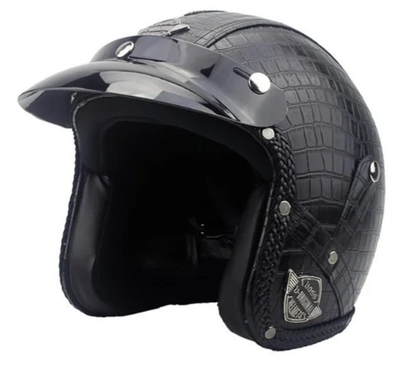 Hand Made Four Seasons Personality Retro Helmet Battery Car 3 / 4 Autumn and Winter Leather Helmet Classic Half Helmet