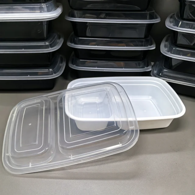 Meal Prep Containers With Lids White Plastic Food Storage Containers 32oz 2-compartments