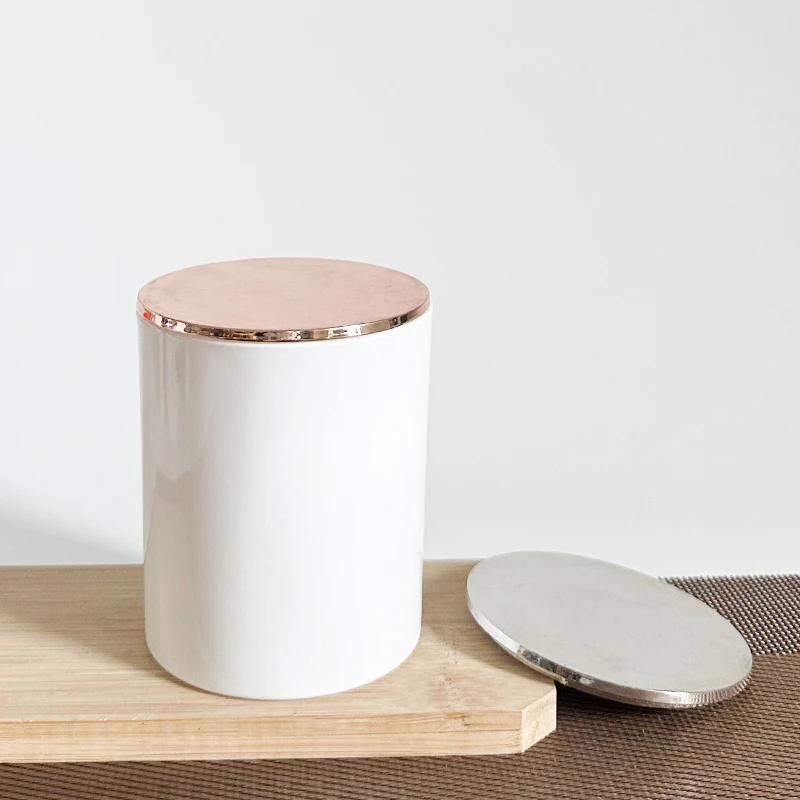 7oz 10oz 15oz Luxury Gloss White Candle Jars with Lid