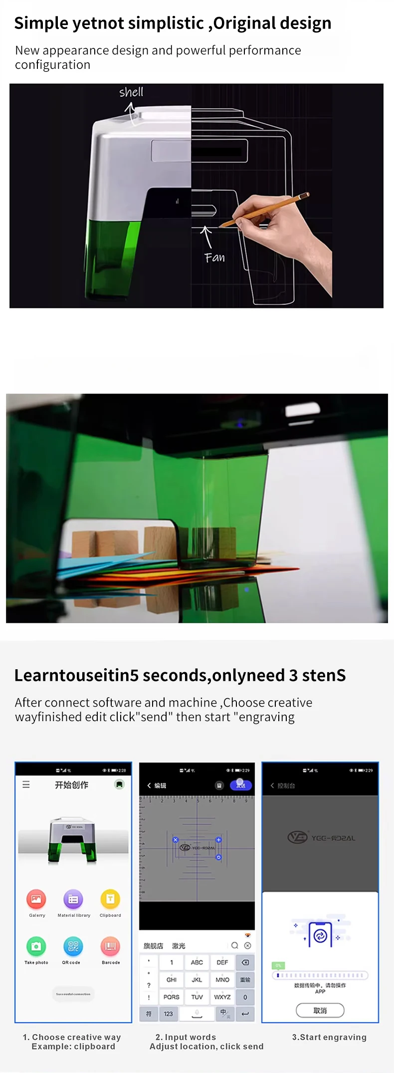 Portable Mini Laser Engraver/Cutter Tool for Wood Acrylic MDF for DIY Artwork Logo BT Connection Laser Engraving Machine