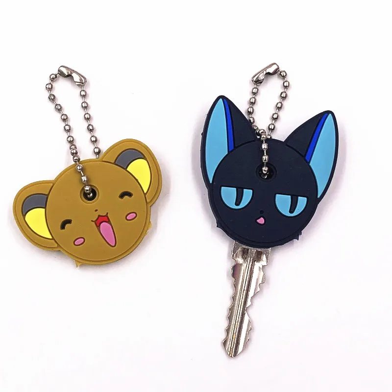 Cute Anime Rubber Keychain Silicone Cat Dog Protective Key Case Cover for Key Control Dust Cap Holder Gift Women Key Chain