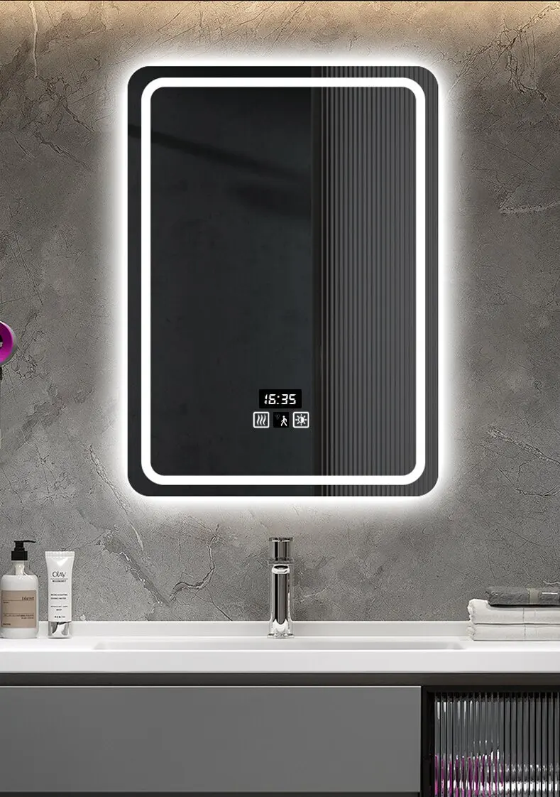 Modern bathroom multi-functional smart mirror hotel rectangular wall-mounted LED intelligent mirror factory