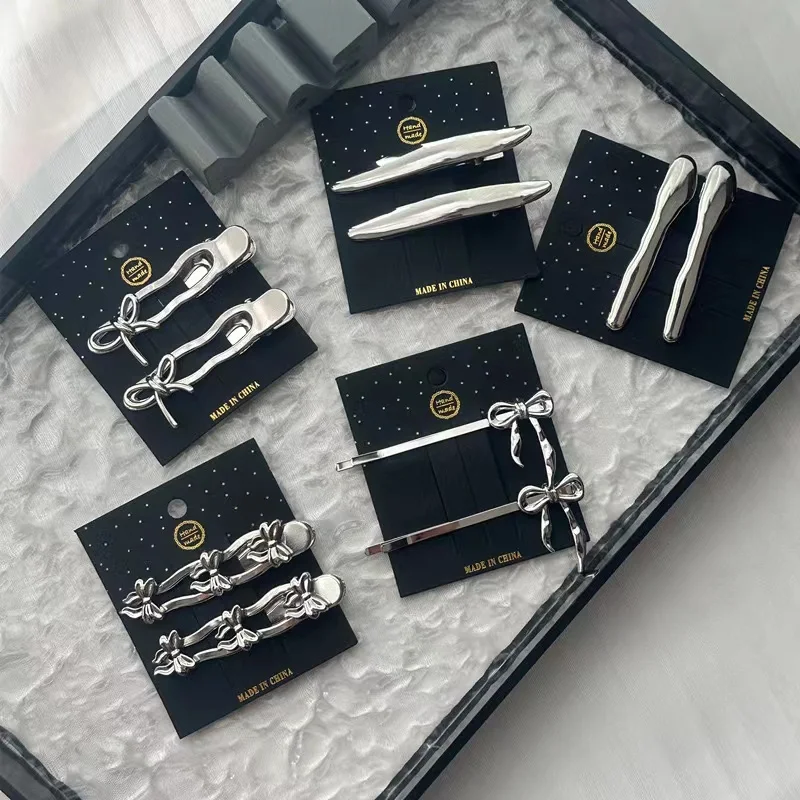 New Arrival Simple Fashion Cool Girl Women Alloy Silver Metal Single Hair Clips Unique Bow Hairpins INS Style BB Clip