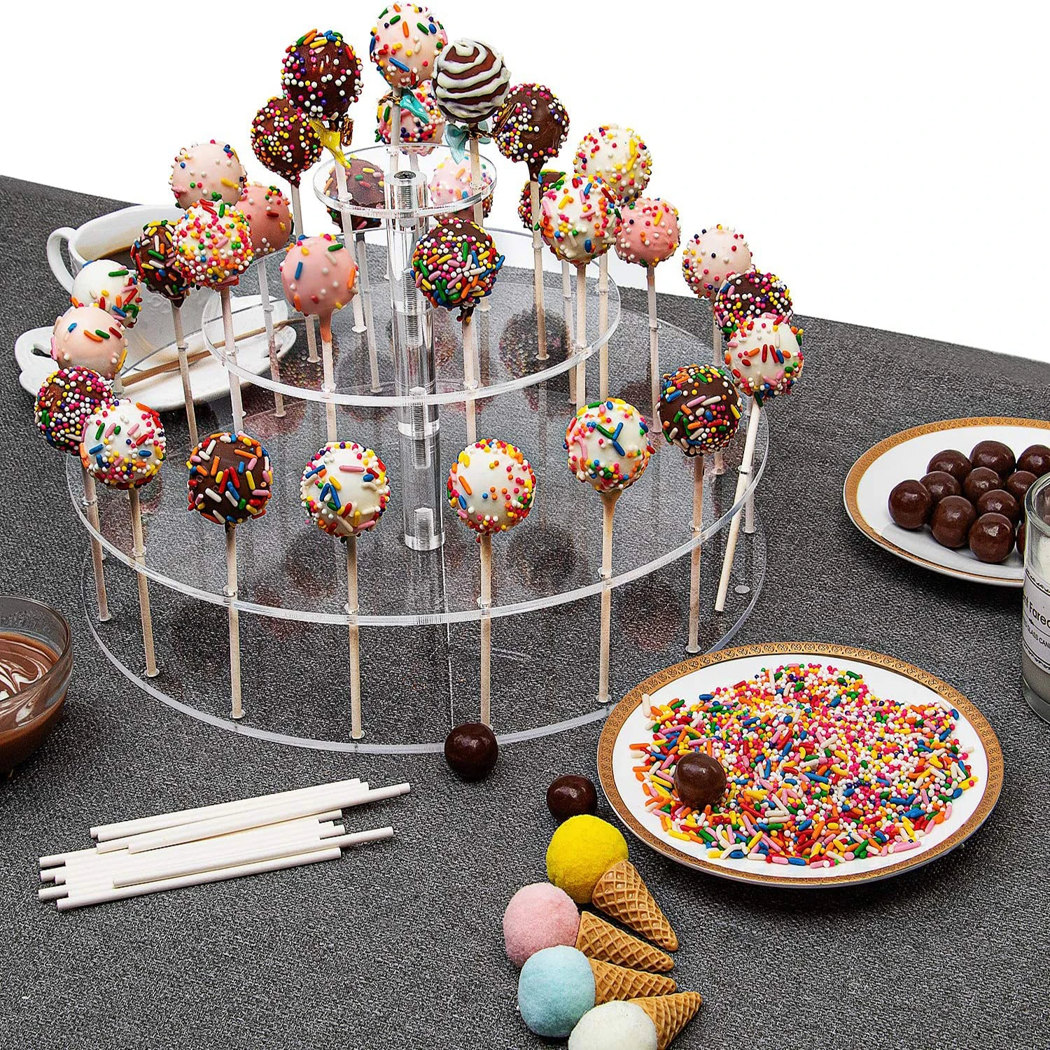 2 Pièces support pour sucettes, présentoir cake pops en acrylique transparent à 16 trous