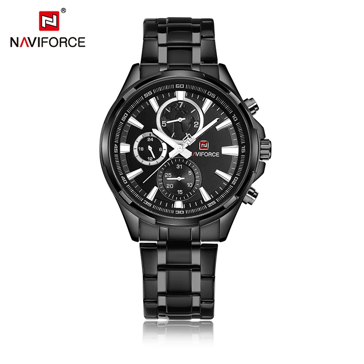 NAVIFORCE NF9089 Cheap Custom Brand Gents Quartz Watch Stylish Steel Strap Water Resist Calendar Week Display 24 Hour Watch Set