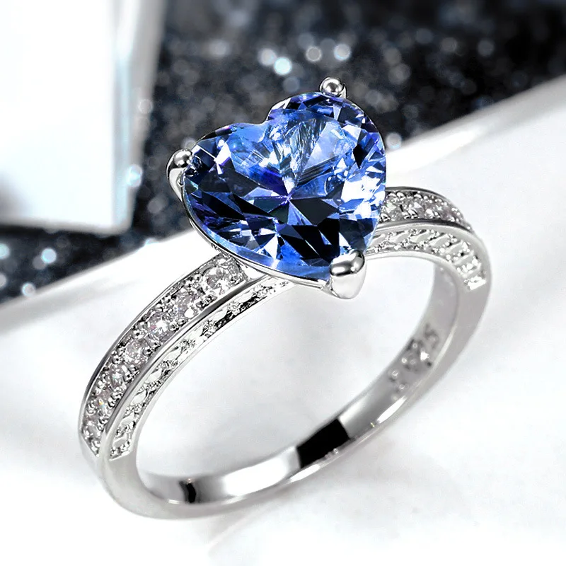 Dazzlingrock Collection Juego De Anillos De Compromiso Nupciales Redondos De Zafiro Azul Y Diamante Blanco De 18 Quilates, Oro Blanco Sólido, 4, Diamante Blanco. Oro Blanco Zafiro Azul Diamante Blanco