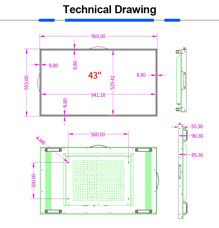 43 inch electronic 2000 nits ultra high brightness monitor 2000cd lcd tft sun readable display panel