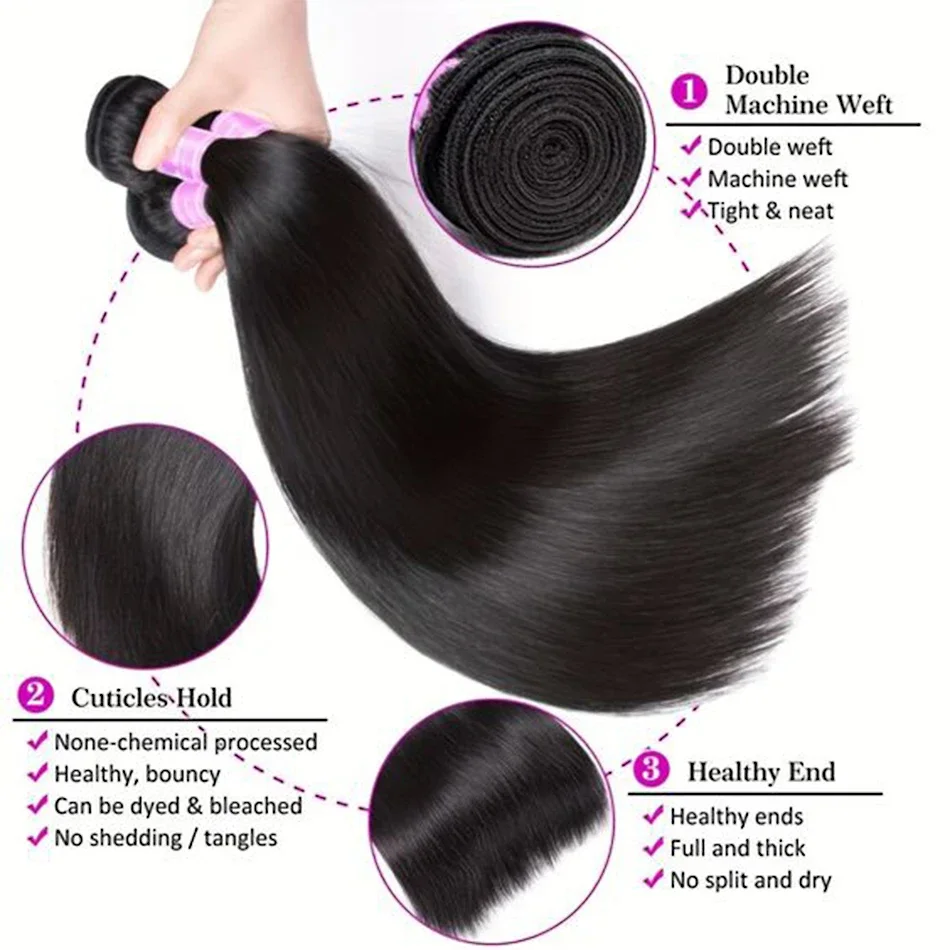 Braziliaanse Remy Human Hair Bundels voor Vrouwen Natuurlijke Zwarte Kleur_voghion.com