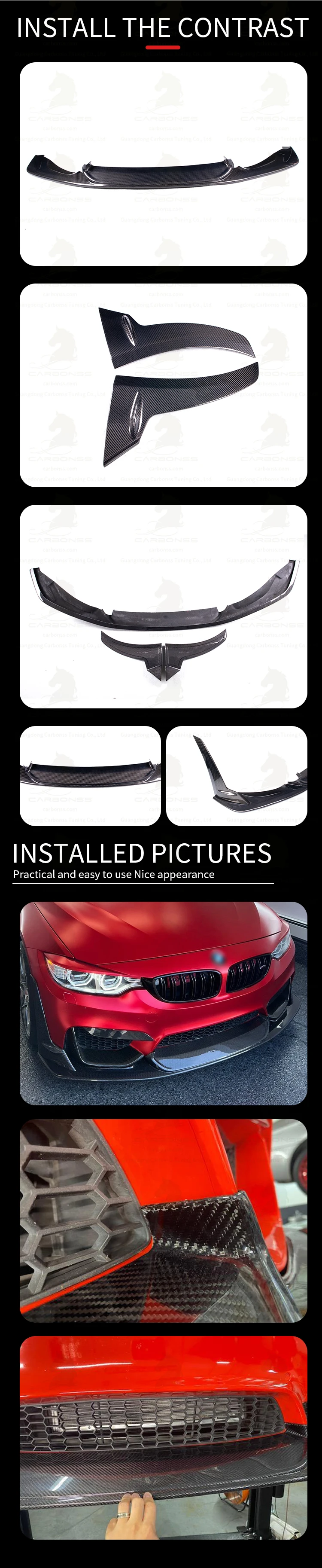 Laptor Style Carbon Fiber Front Lip - BMW F80 M3 & F82 / F83 M4