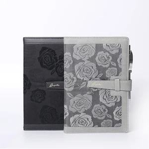 Factory High Quality Black and Grey A5 PU Leather Notebook with Buckle and Pen