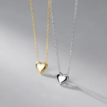 fashion jewelry 925 sterling silver minimalist necklaces plain heart gold plated necklaces women Mother's Valentine's Day gifts