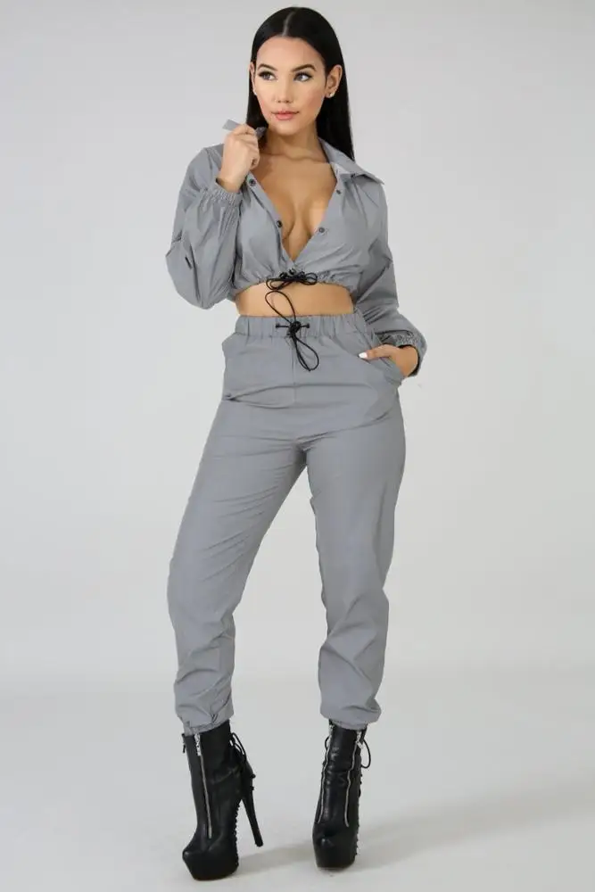 New Fashion Women Sexy Reflective Tracksuit