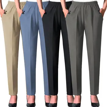 New Style Thin Fashion Ladies Solid High-Waisted Side Pocketed Slim Caramel Women Fit Black Long Pants