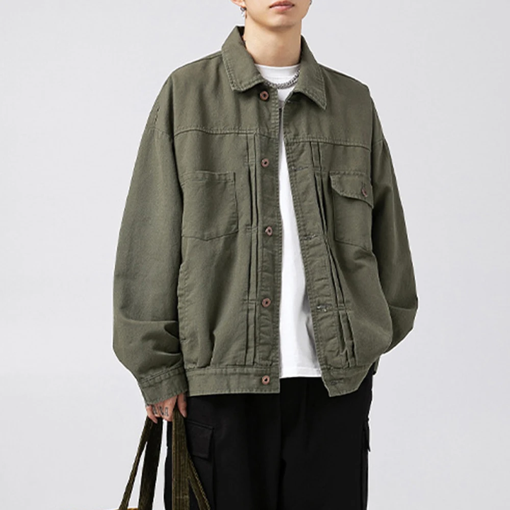 OEM Custom Men Canvas Work Jacket Men Casual Outdoor Streetwear Washed  Vintage Turn-down Collar Oversize Jacket for Men