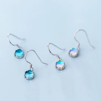 2021New 925 Silver Summer Earrings For Women Blue Crystal Round Drop Earrings Jewelry Beautiful Luxury Design
